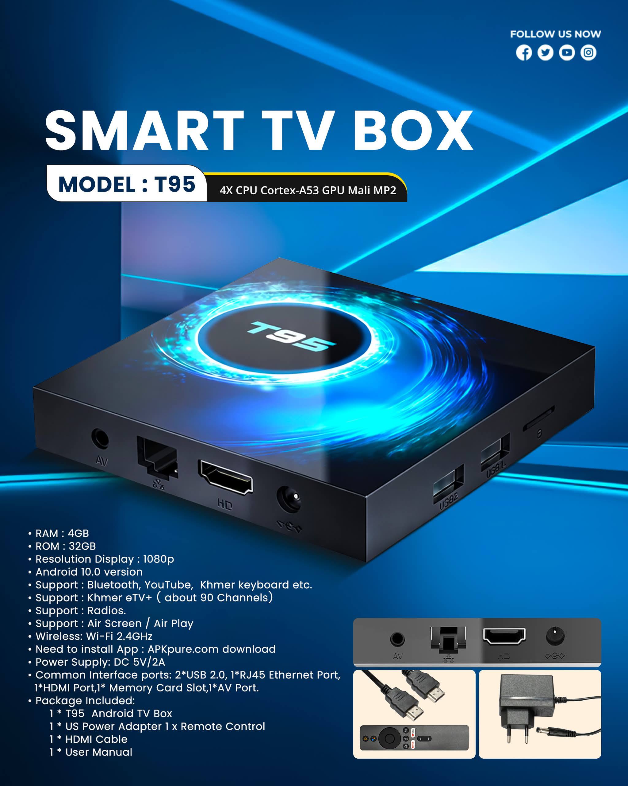 SMART TV BOX T95 4X CPU CORETEX-A53 GPU MALI MP2