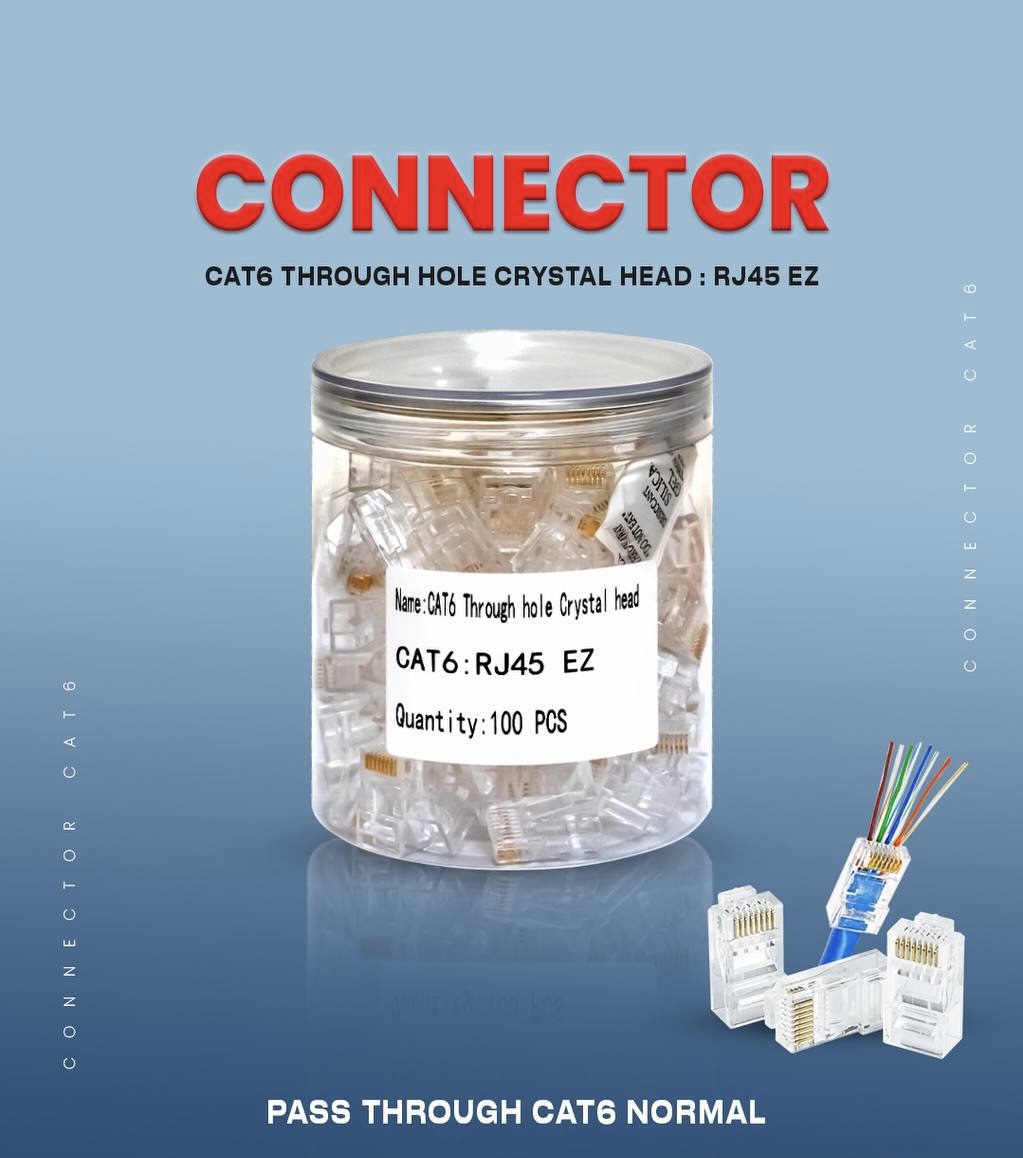 RJ45-CATE6 NETWORK CONNECTER AMP RJ45 CATE6 PASS THROUGH CATE6 NORMAL 100/BOX